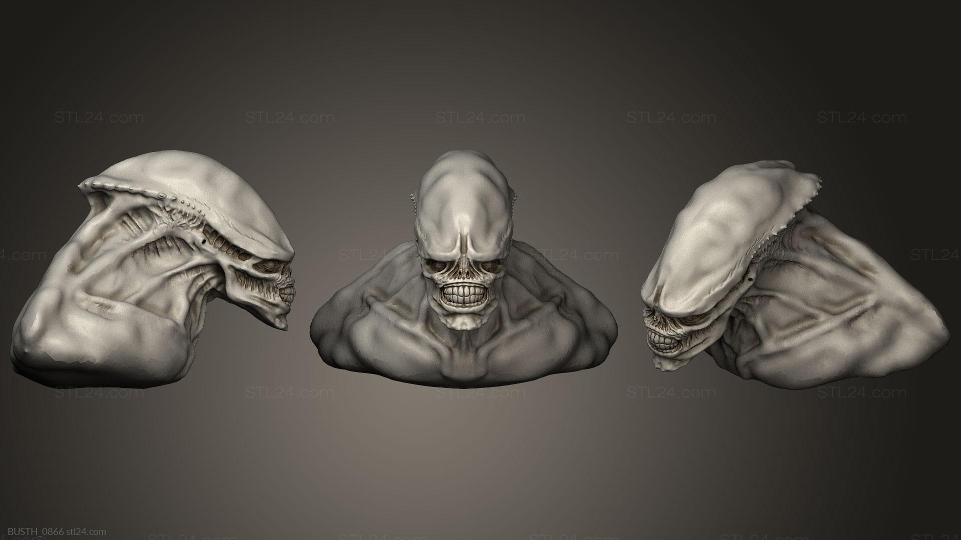 Бюсты монстры и герои (Инопланетная Голова 3, BUSTH_0866) 3D модель для ЧПУ станка